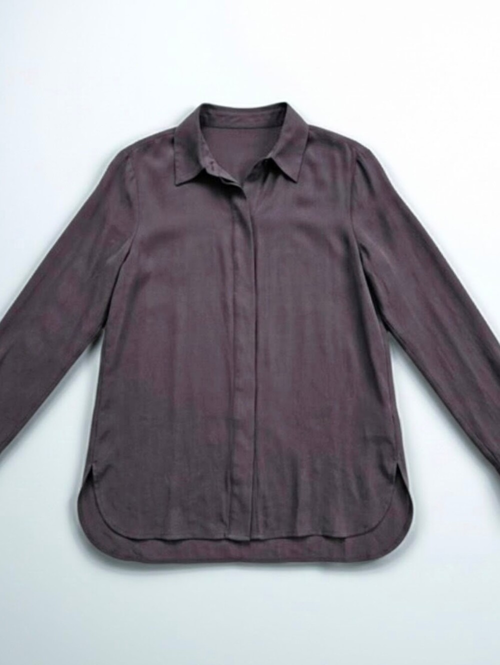 Vince 100% Silk Button Down Blouse High Low Rounded Hemline